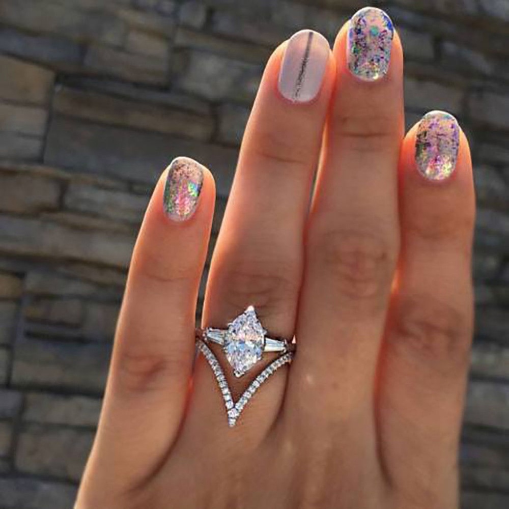 V Shaped Silver filled dual Marquise Ring